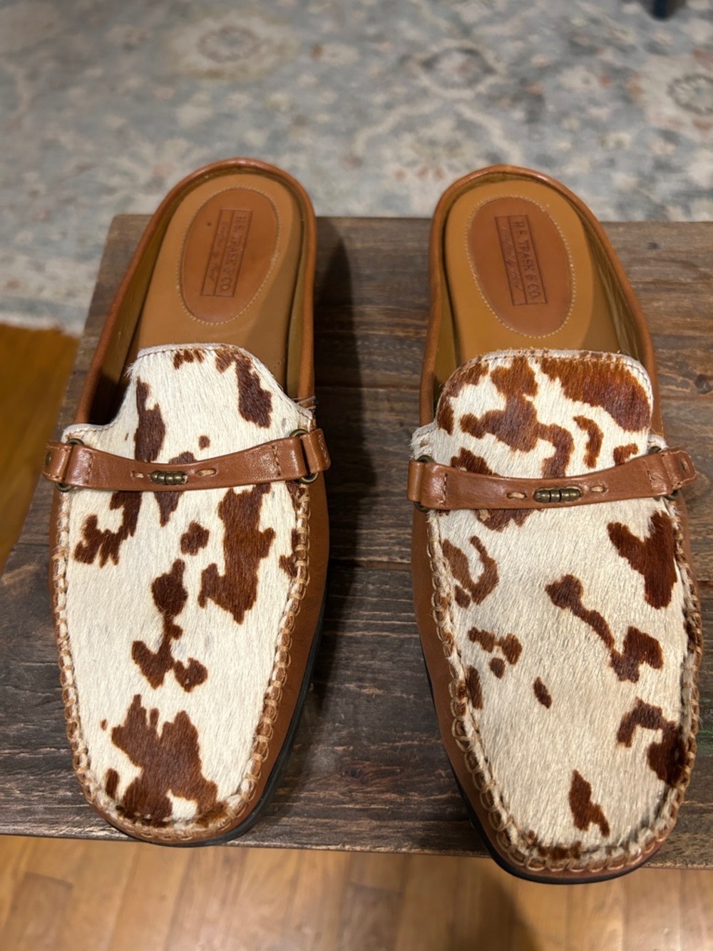 Cowhide Slip-On Loafers in Brown and White